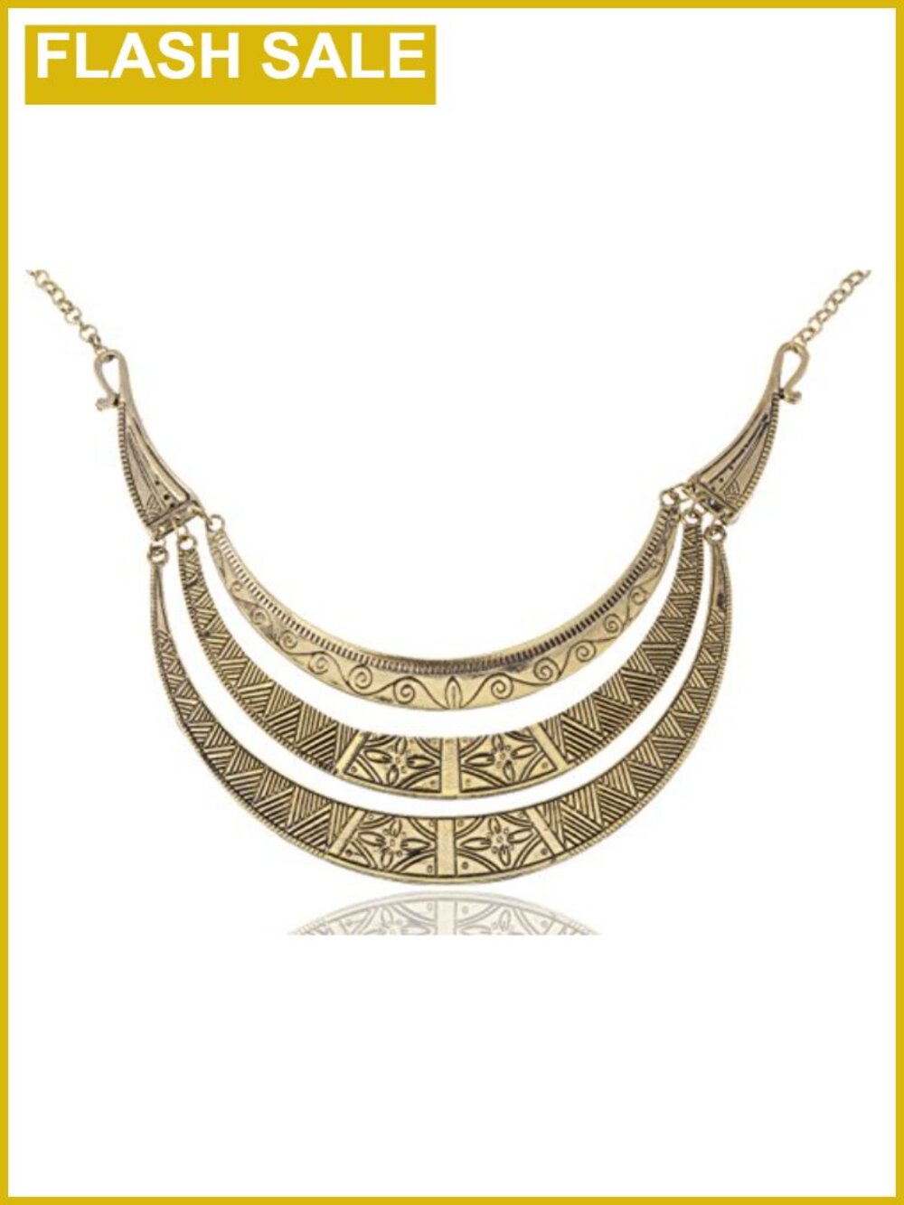 Vintage Egyptian Crescent Moon Bib Necklace Adjustable Statement Layered Collar